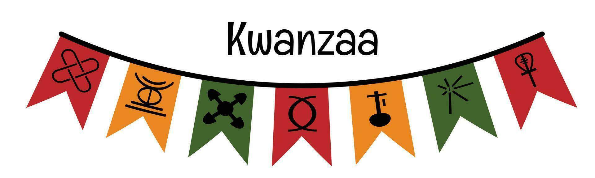 kwanzaa festival viering. feestelijk vlaggedoek vlaggen met zeven principes van kwanzaa symbolen. Afrikaanse Amerikaans erfgoed vakantie. vector