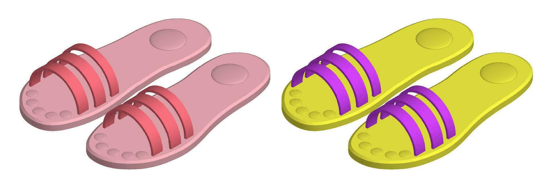 isometrische strand rubber slippers. strand schoenen. 3d vector