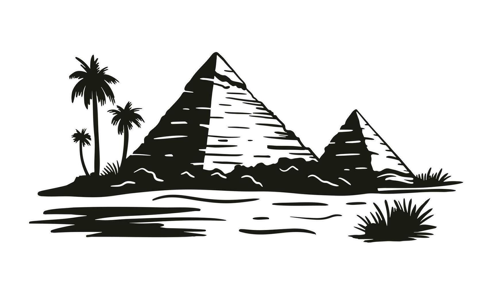 Egyptische piramides. piramide van cheops in Cairo, gizeh. vector illustratie in gravure stijl