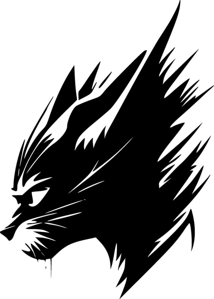 wilde kat - zwart en wit geïsoleerd icoon - vector illustratie