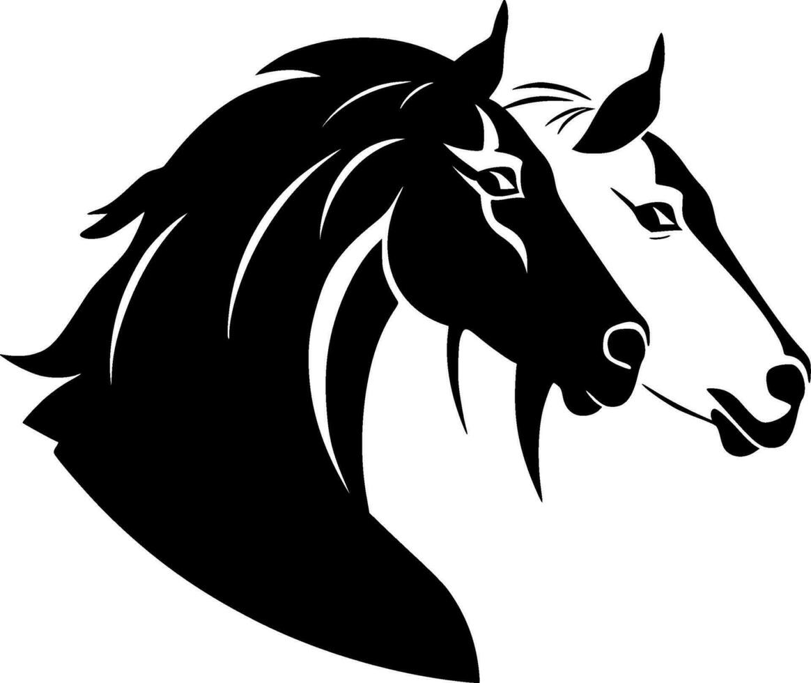 paarden - zwart en wit geïsoleerd icoon - vector illustratie