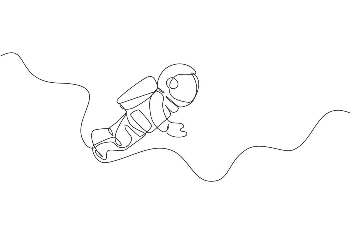 één enkele lijntekening van jonge astronaut in ruimtepak die bij kosmische ruimte vectorillustratie vliegen. ruimtevaarder avontuur galactische ruimte concept. moderne ononderbroken lijntekening ontwerp grafisch vector