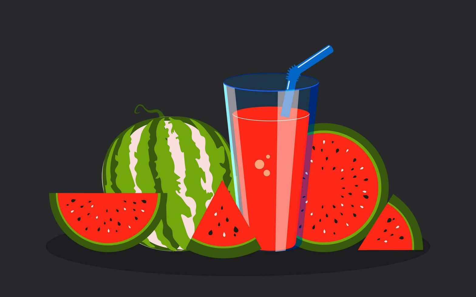 vers watermeloen sap in een transparant glas. geheel watermeloen en plak geïsoleerd Aan zwart achtergrond. vector. vector