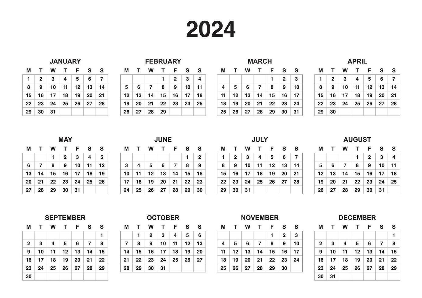 2024 maandelijks kalender landschap ontwerp vector