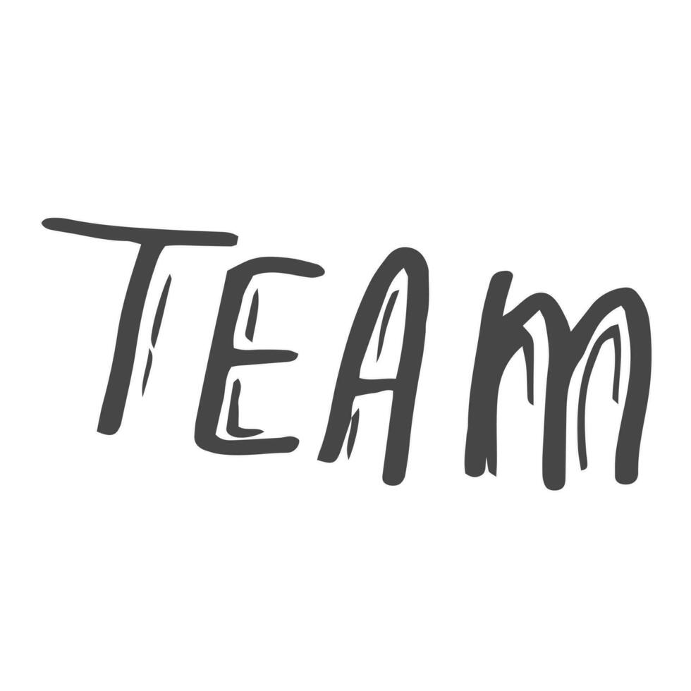 team tekst concept, werkplek, bedrijf mensen werken samen vector illustratie, vlak dun lijn