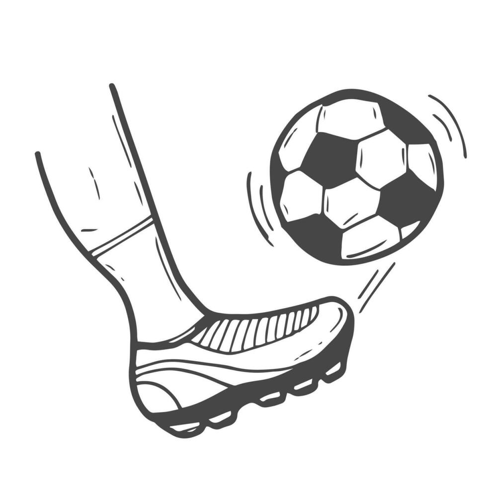 schetsen illustratie van een voetbal speler's voet schoppen de voetbal bal vector