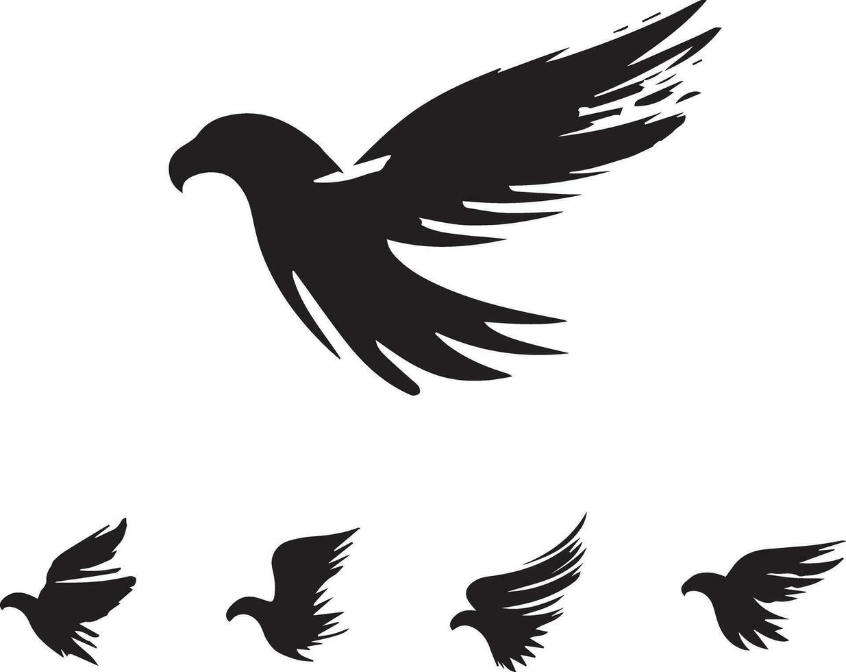 zwart silhouet solide vector reeks van pictogrammen Leuk vinden, adelaar, vogel, valk, havik, vlieger valk, adelaar embleem en zo Aan.