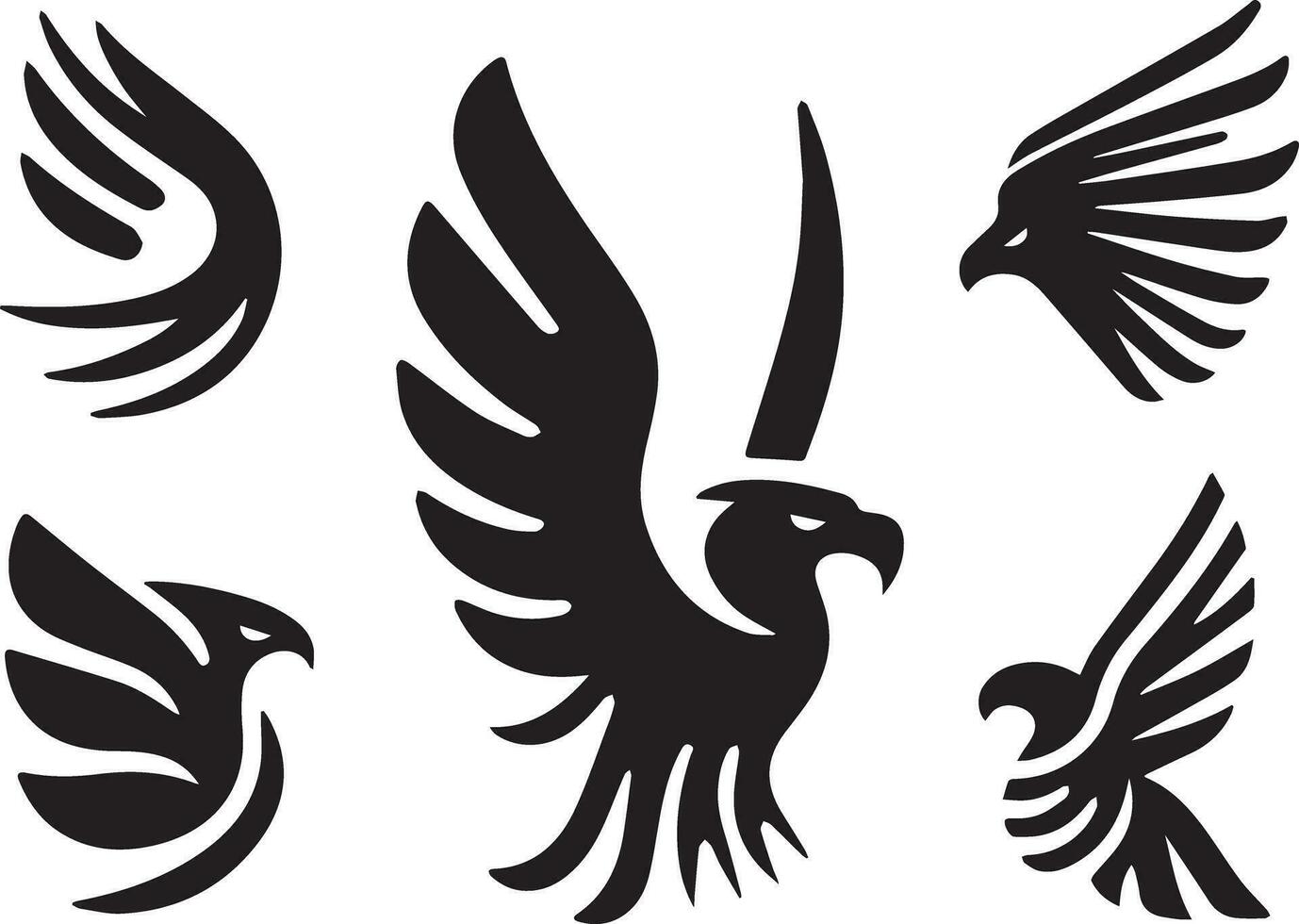 zwart silhouet solide vector reeks van pictogrammen Leuk vinden, adelaar, vogel, valk, havik, vlieger valk, adelaar embleem en zo Aan.