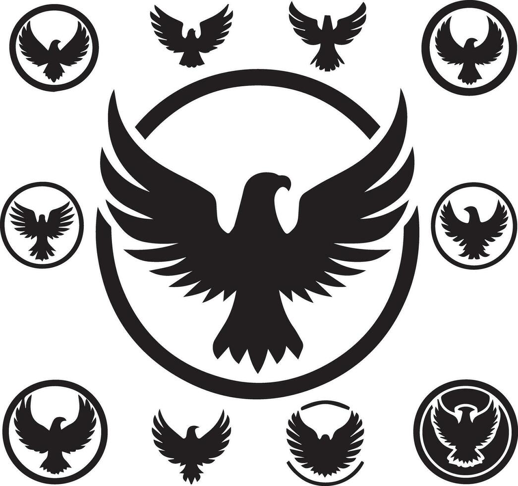 zwart silhouet solide vector reeks van pictogrammen Leuk vinden, adelaar, vogel, valk, havik, vlieger valk, adelaar embleem en zo Aan.