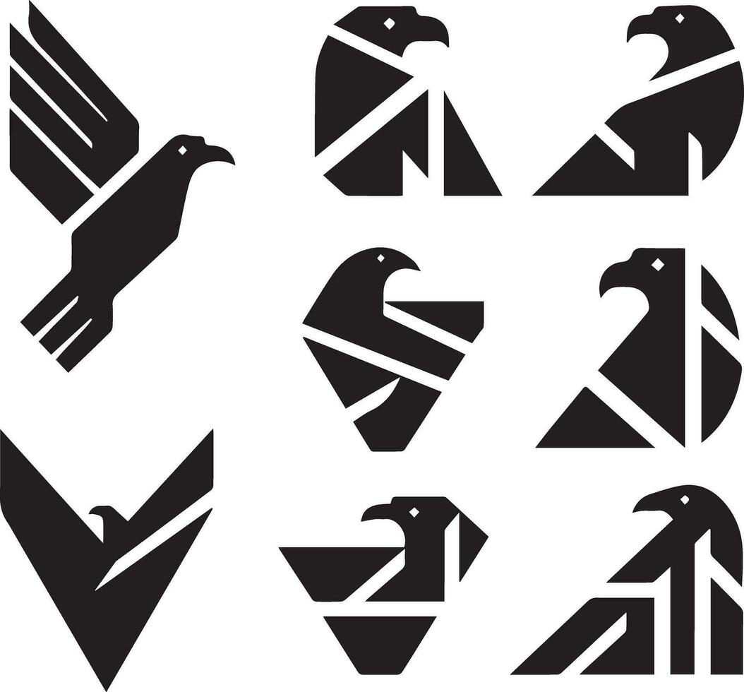 zwart silhouet solide vector reeks van pictogrammen Leuk vinden, adelaar, vogel, valk, havik, vlieger valk, adelaar embleem en zo Aan.