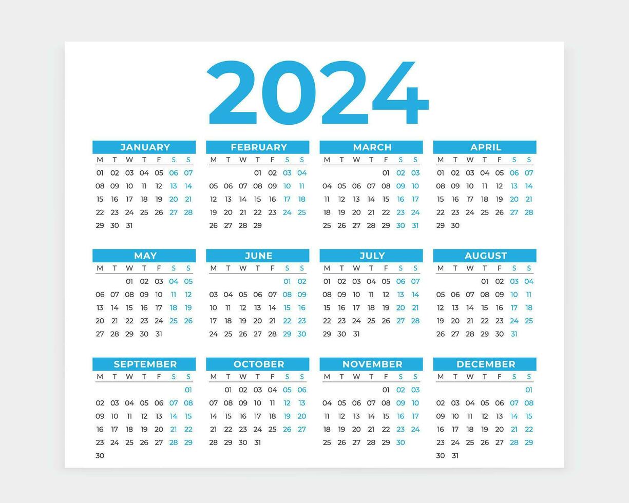 kalender 2024, kalender ontwerp, ontwerper ontwerp, 12 maanden kalender ontwerp, afdrukken klaar, vrij vector