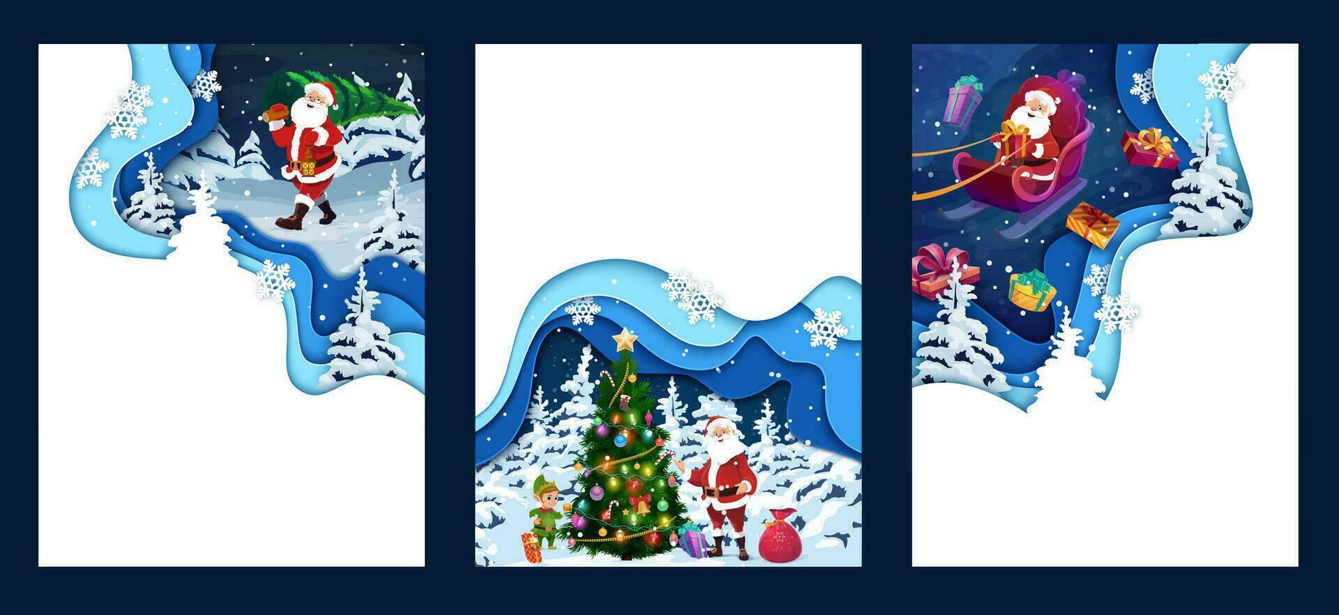 Kerstmis papier besnoeiing posters en groet kaarten vector