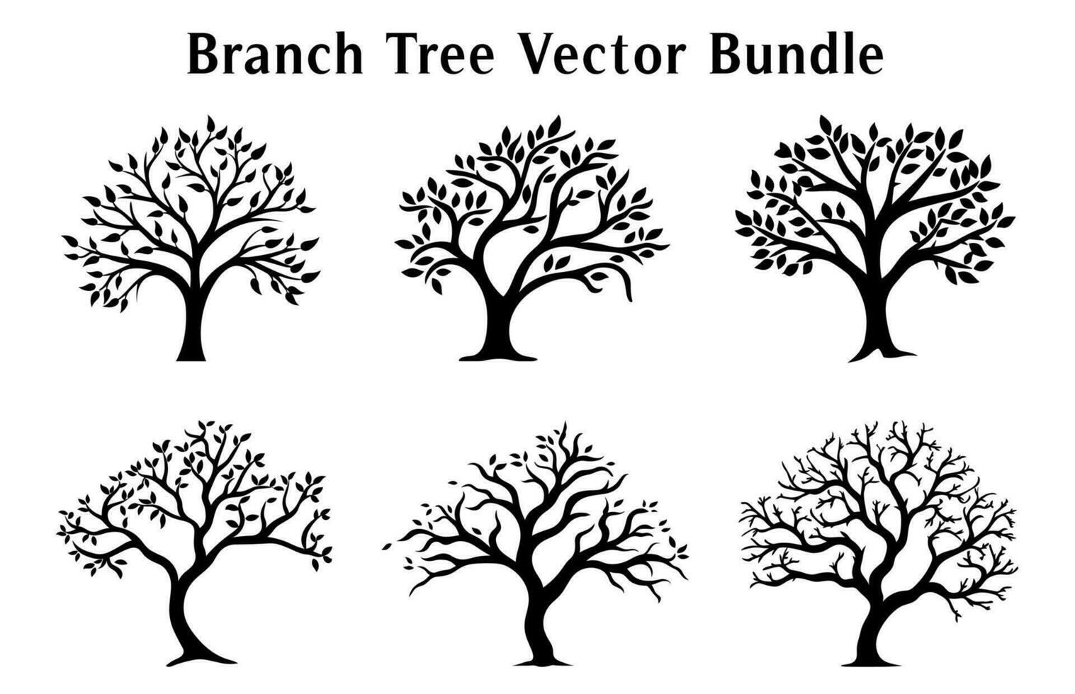 Afdeling bomen vector zwart silhouetten, reeks van Afdeling boom icoon clip art geïsoleerd Aan een wit achtergrond