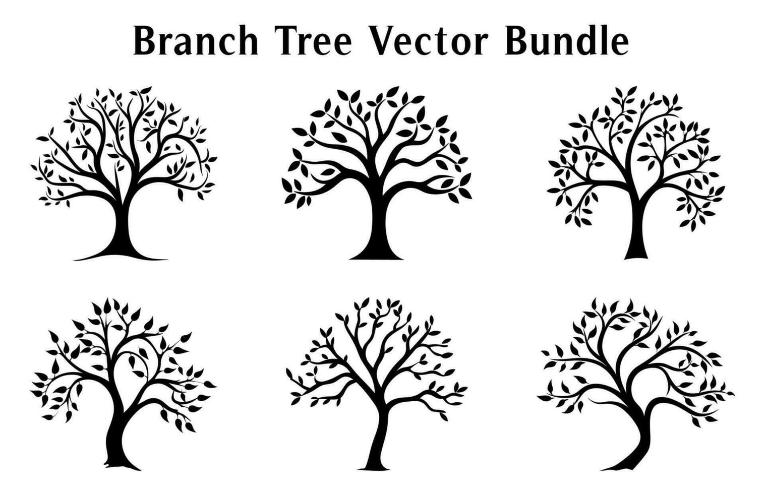 Afdeling bomen vector zwart silhouetten, reeks van Afdeling boom icoon clip art geïsoleerd Aan een wit achtergrond