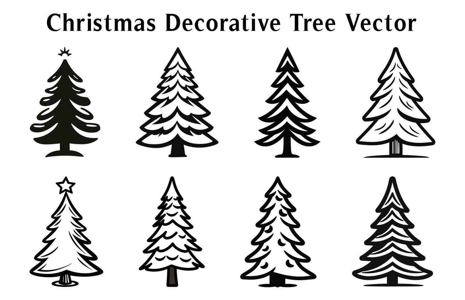 Kerstmis boom vector illustratie bundel, Kerstmis decoratief boom silhouet schets clip art bundel