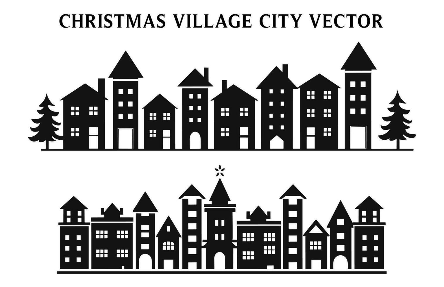 Kerstmis dorp stad gebouw silhouetten, Kerstmis dorp stad huis vector