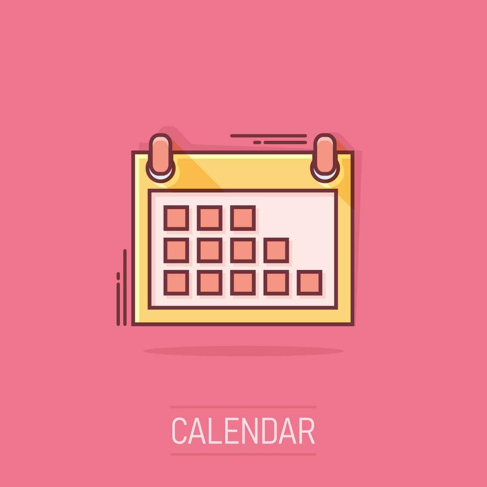 vector tekenfilm kalender icoon in grappig stijl. kalender teken illustratie pictogram. maand bedrijf plons effect concept.