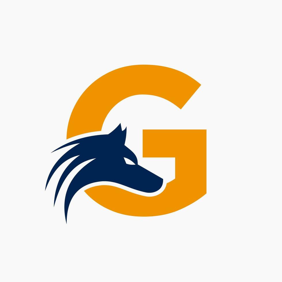 brief g wolf logo. wolf symbool vector sjabloon