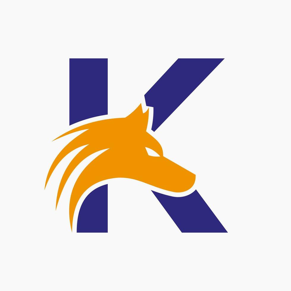 brief k wolf logo. wolf symbool vector sjabloon