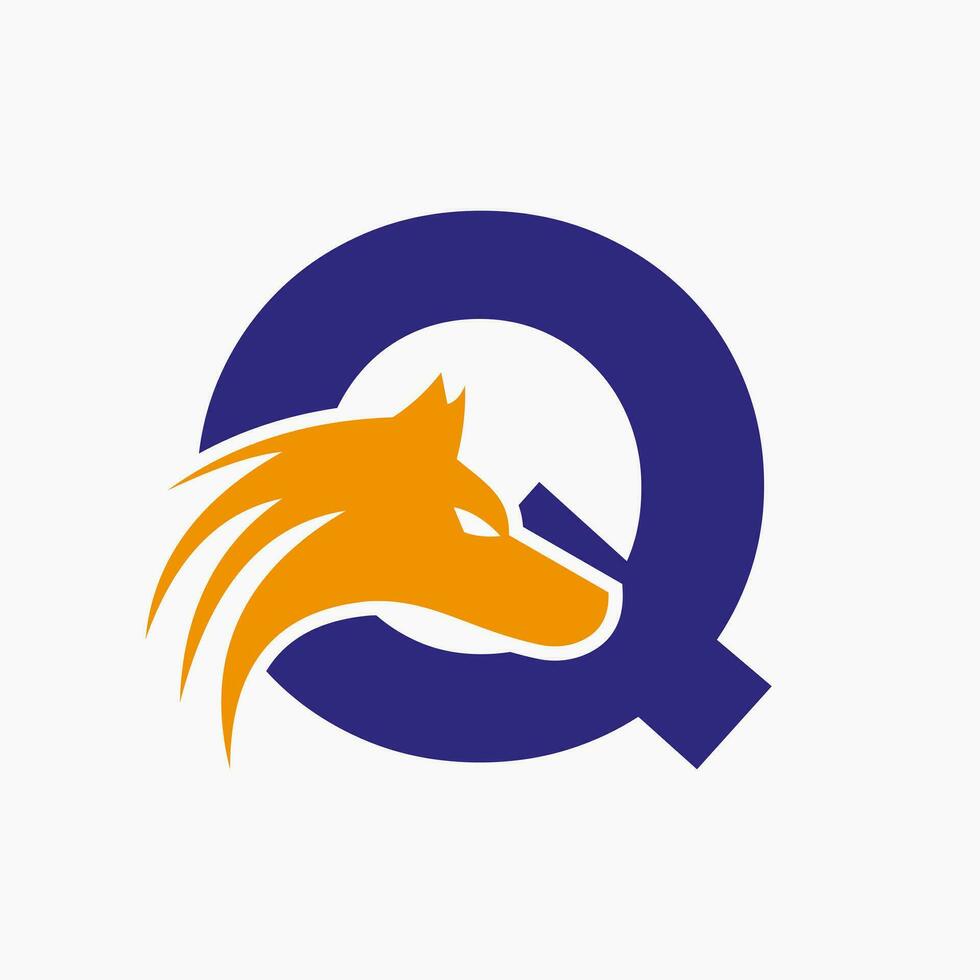 brief q wolf logo. wolf symbool vector sjabloon