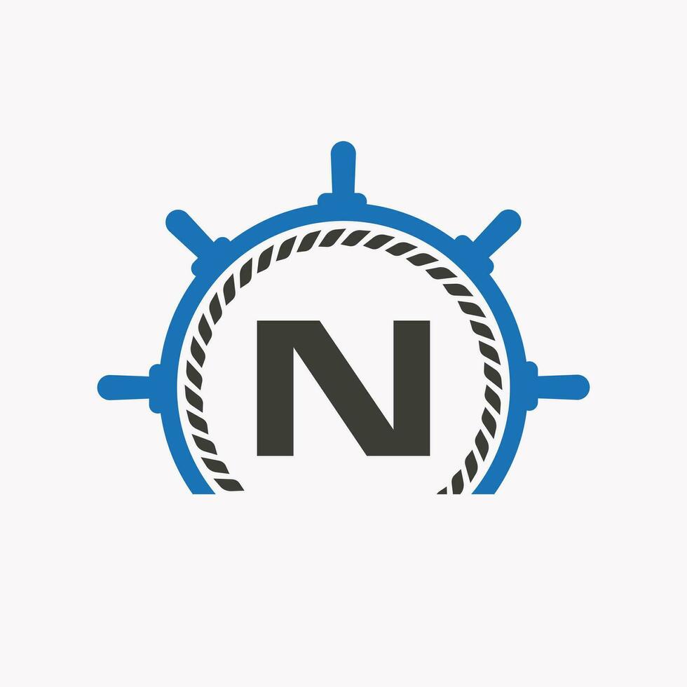 brief n reis stuurinrichting logo. jacht symbool, schip logo, marinier teken sjabloon vector