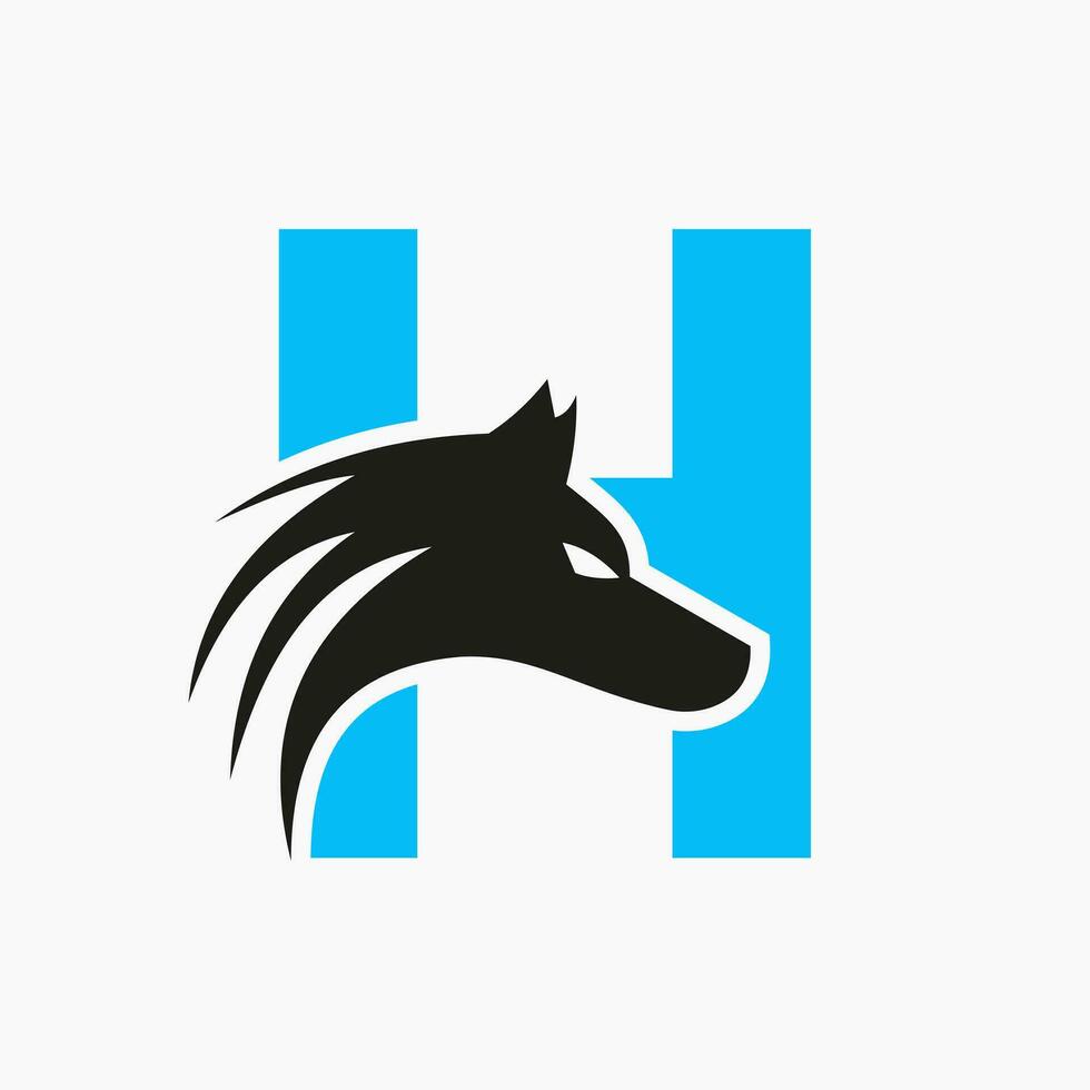 brief h wolf logo. wolf symbool vector sjabloon