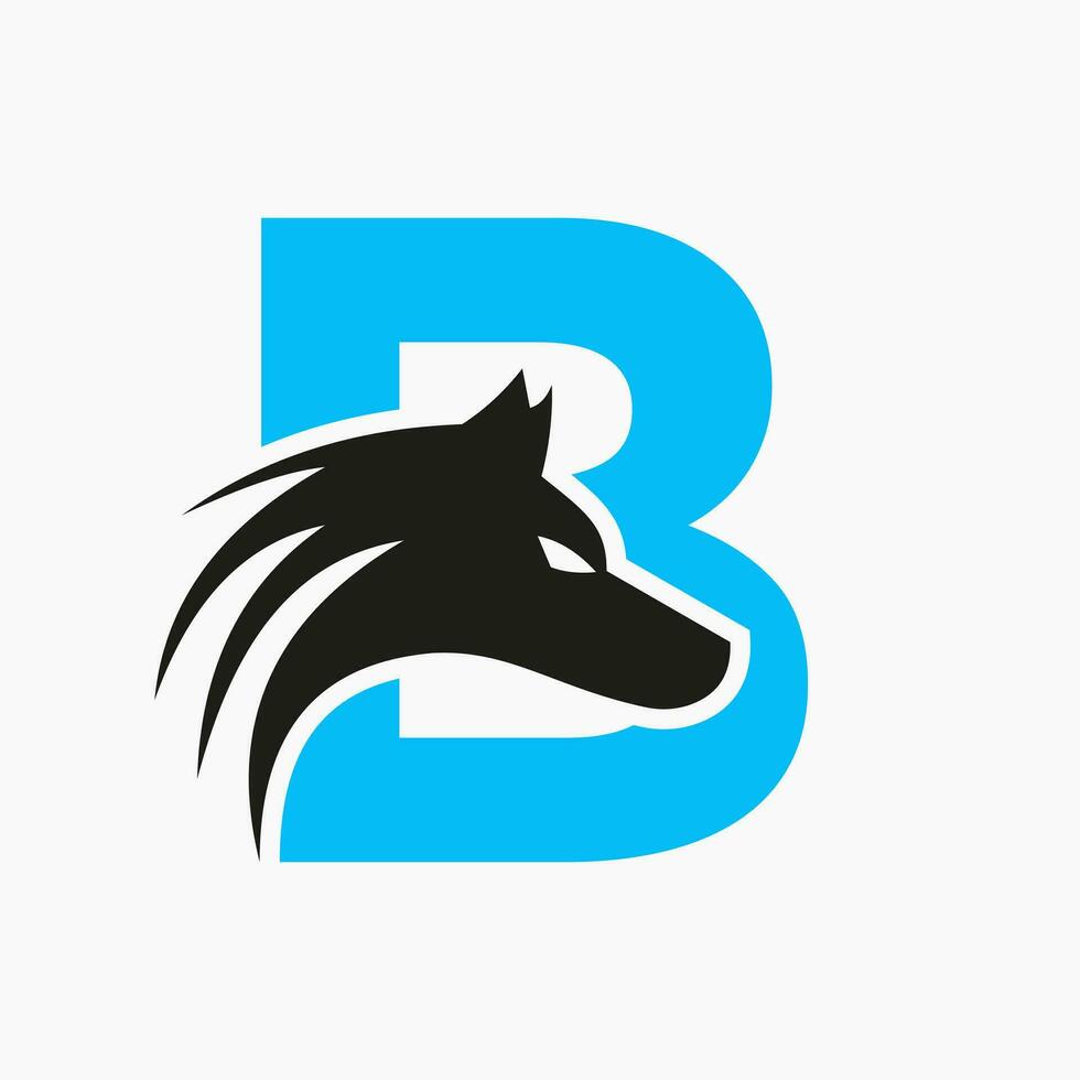 brief b wolf logo. wolf symbool vector sjabloon