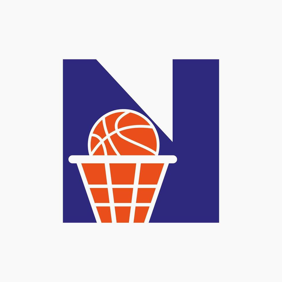 brief n basketbal logo concept. mand bal logotype symbool vector sjabloon