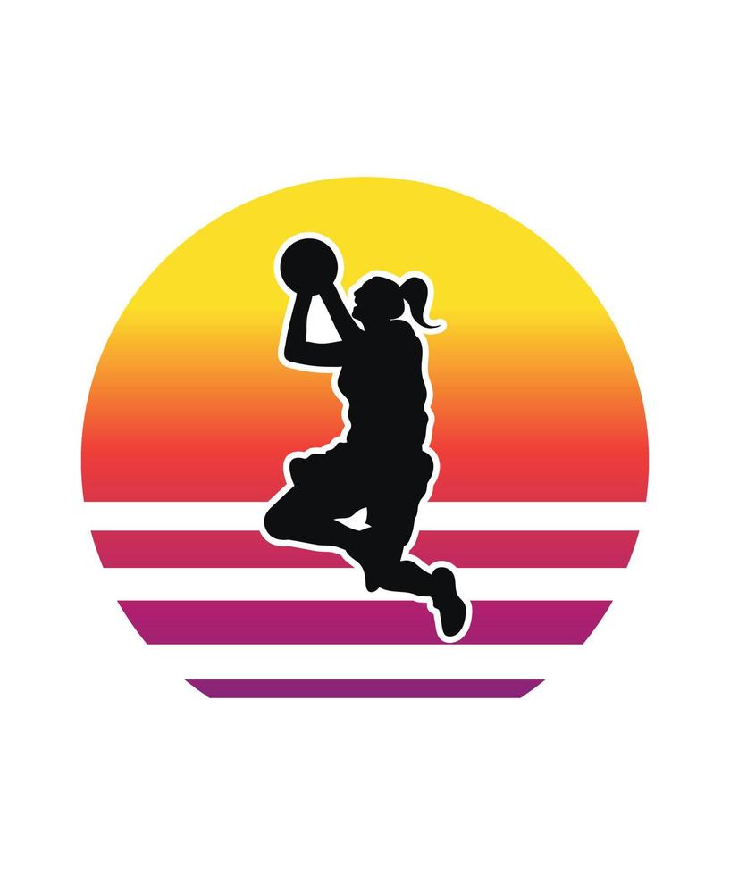 basketbal retro zonsondergang ontwerpsjabloon vector