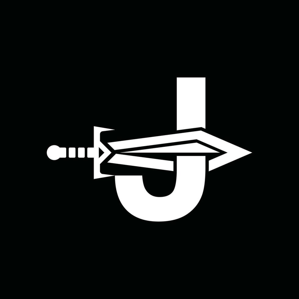 brief j zwaard wapen logo vector illustratie, abstract vector illustratie, dolken en messen, logotype element voor sjabloon.