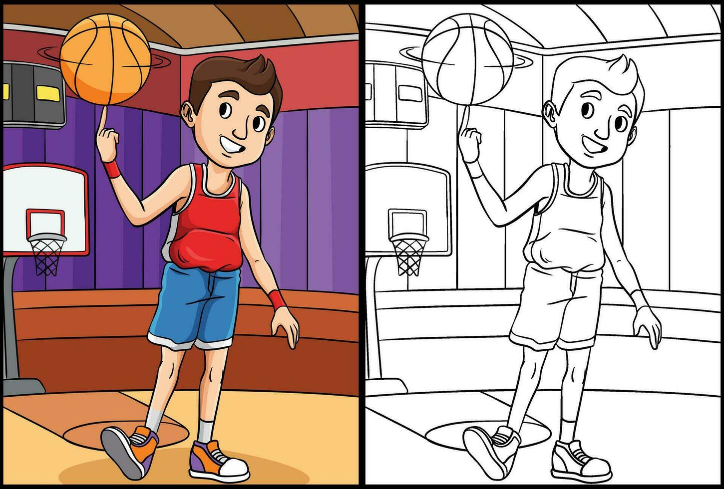 basketbal jongen spinnen de bal illustratie vector