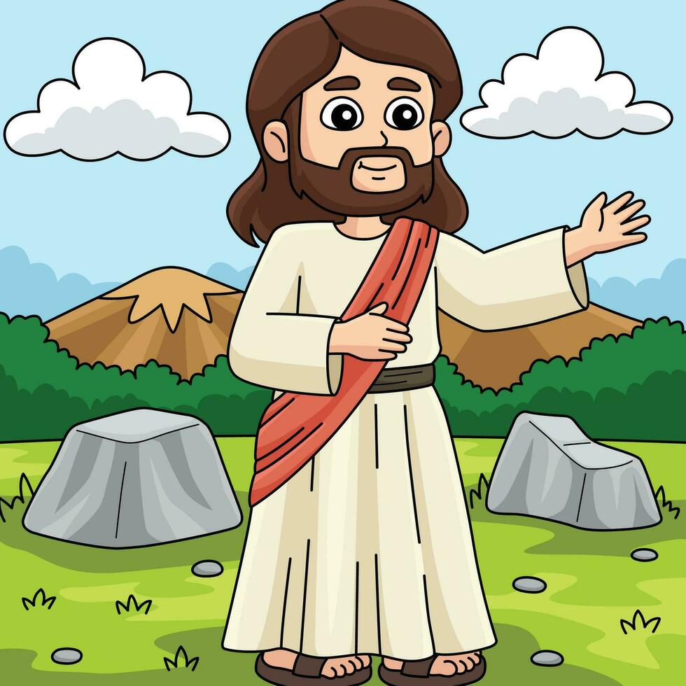 christen Jezus prediking gekleurde tekenfilm vector