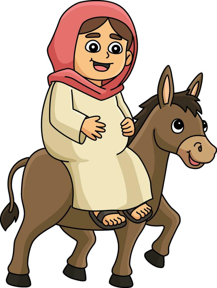 Maria en de ezel tekenfilm gekleurde clip art vector