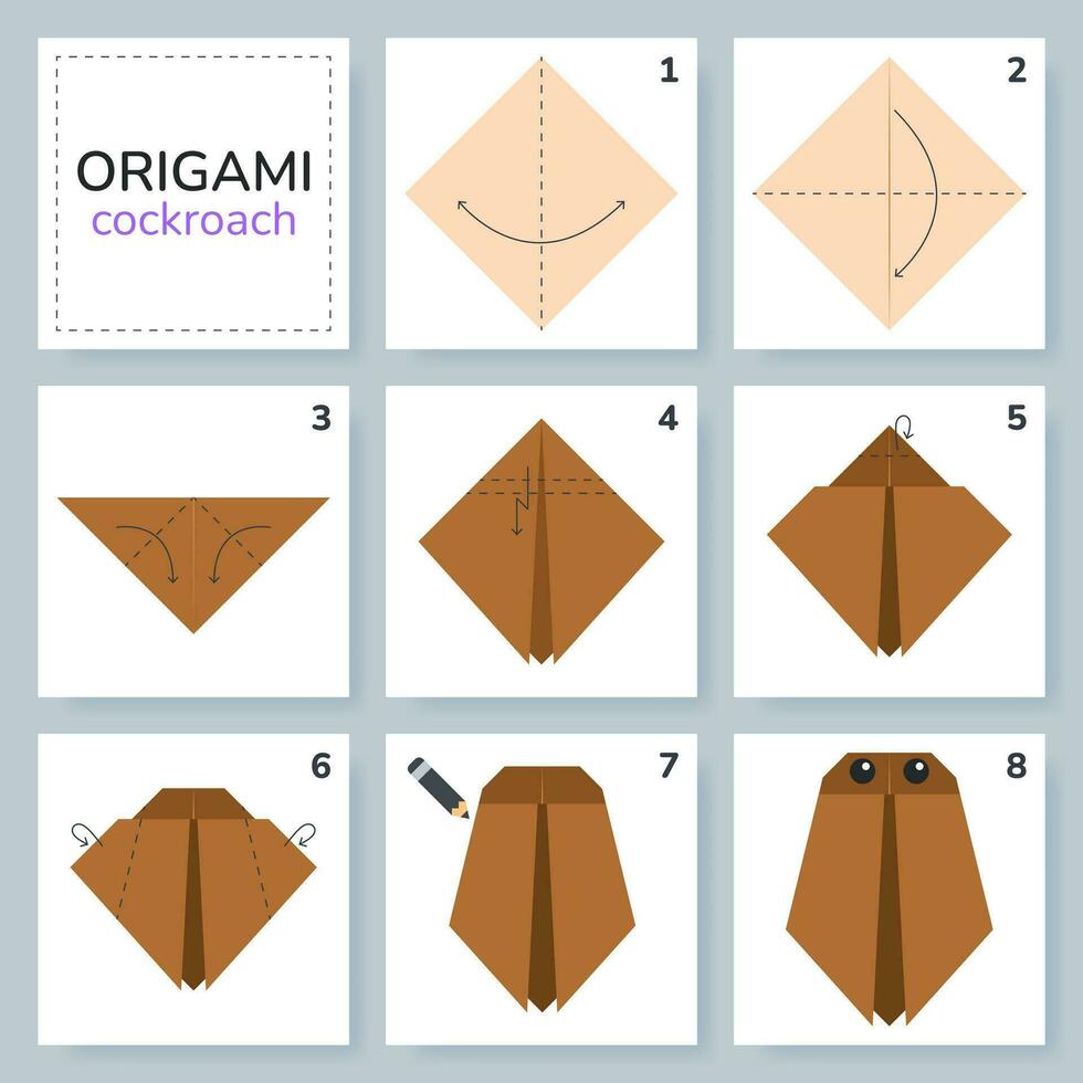 kakkerlak origami regeling zelfstudie in beweging model. origami voor kinderen. stap door stap hoe naar maken een schattig origami insect. vector illustratie.