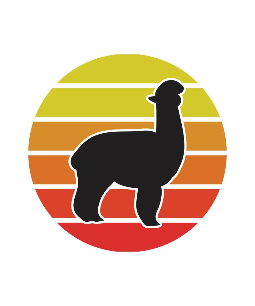 alpaca retro zonsondergang ontwerpsjabloon vector