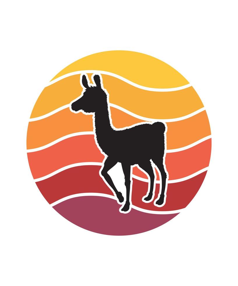 alpaca retro zonsondergang ontwerpsjabloon vector