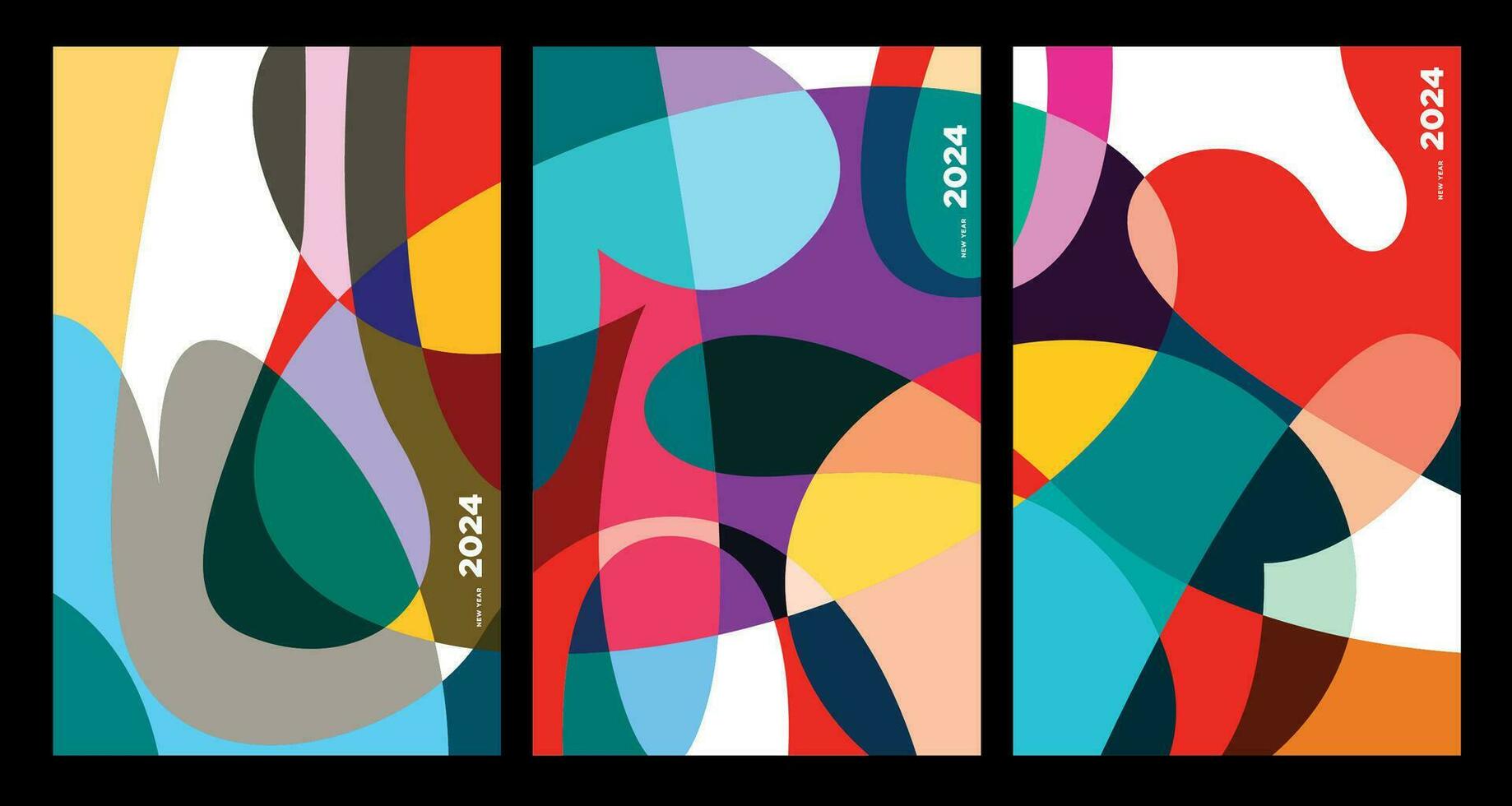 nieuw jaar 2024 kleurrijk abstract meetkundig en vloeistof voor poster en banier groet kaart vector