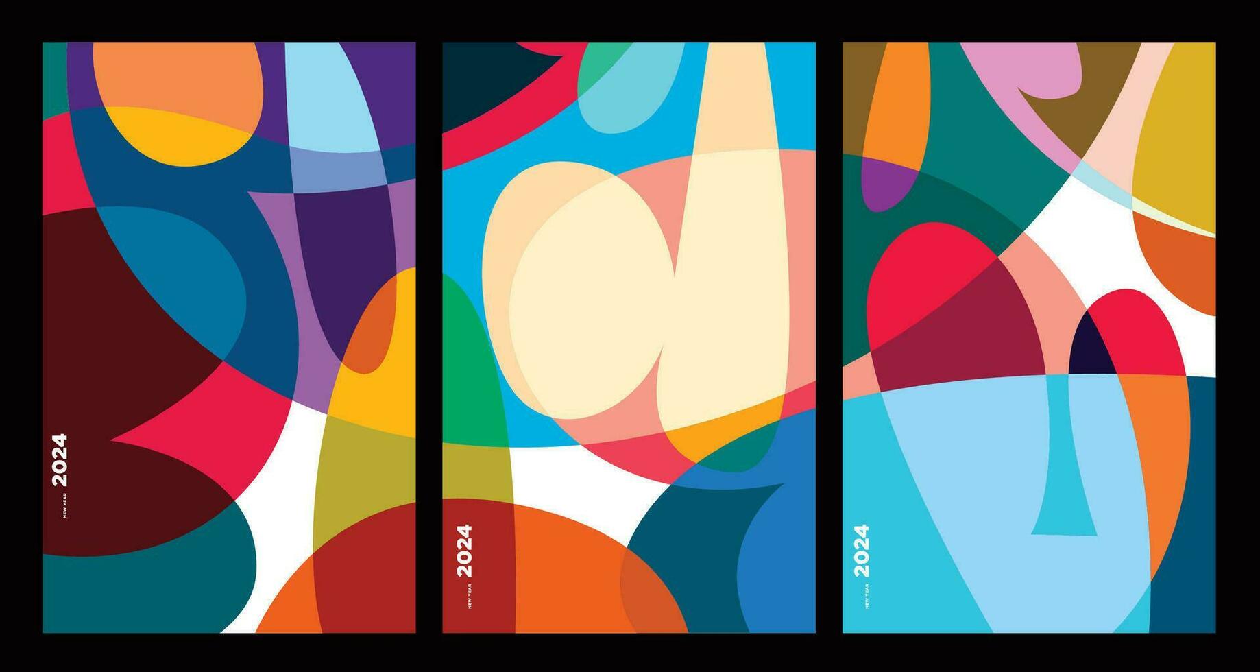 nieuw jaar 2024 kleurrijk abstract meetkundig en vloeistof voor poster en banier groet kaart vector