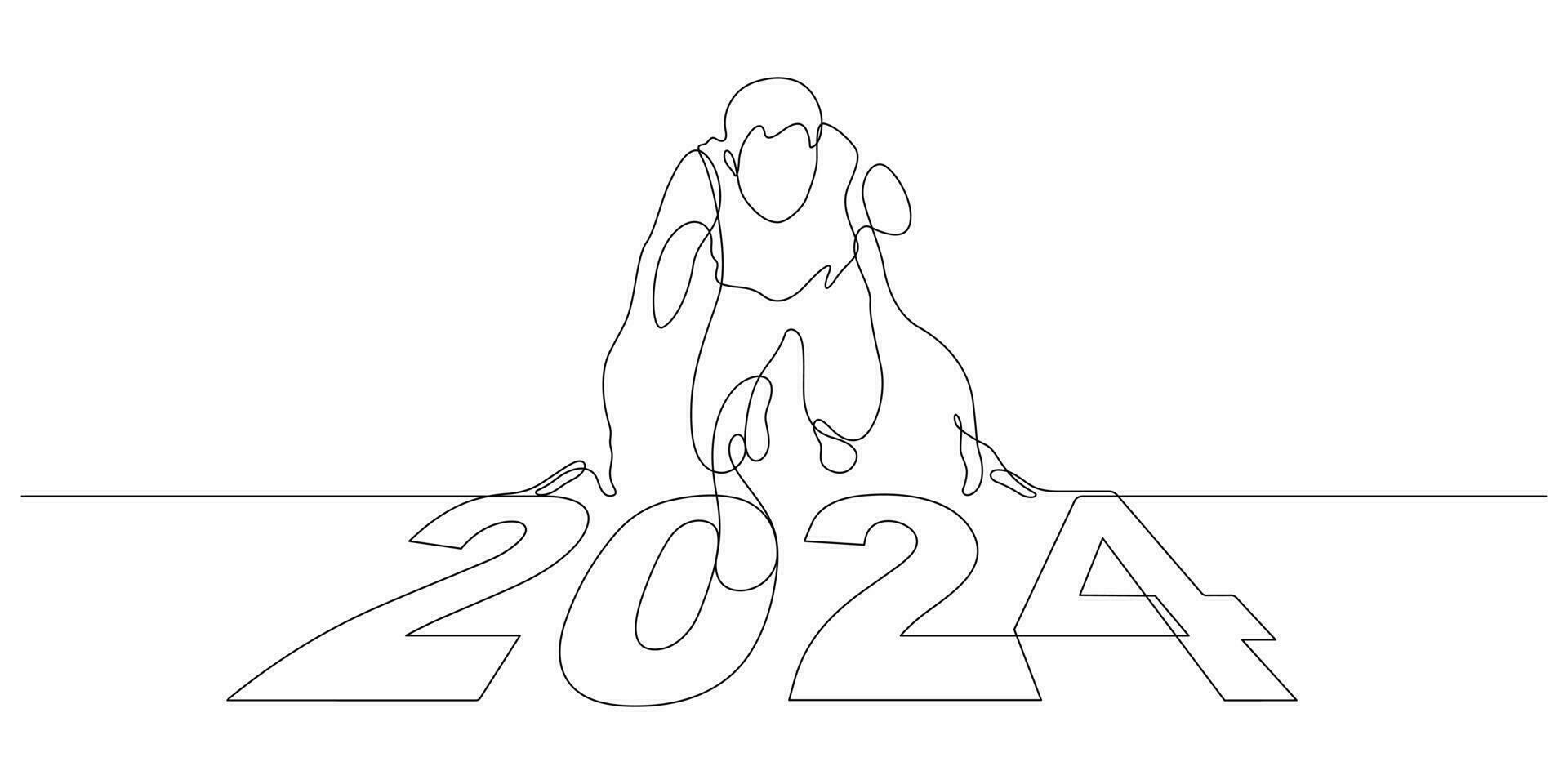 nieuw jaar 2024 begin omhoog en beginnen, doelen en plannen voor nieuw jaar in doorlopend lijn tekening vector