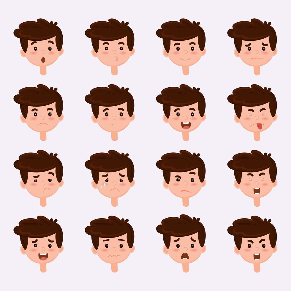 set van jongen emoties. schooljongen portret avatars. verscheidenheid aan emoties tiener man. emotionele opvoeding .vector illustratie vector