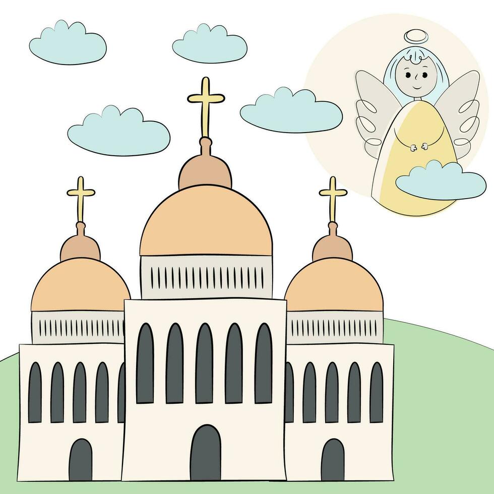 doop lineair illustratie met kerk vector
