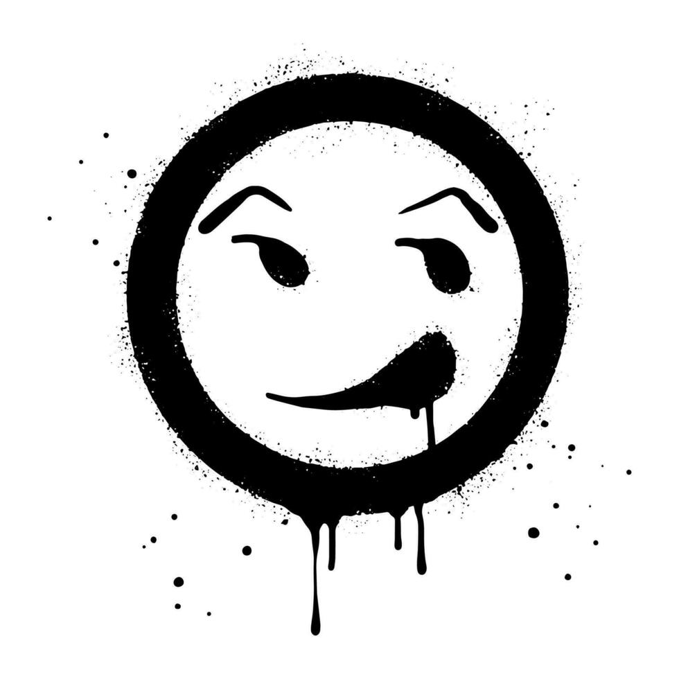 glimlachen gezicht emoticon karakter. verstuiven geschilderd graffiti glimlach gezicht in zwart over- wit. geïsoleerd Aan wit achtergrond. vector illustratie