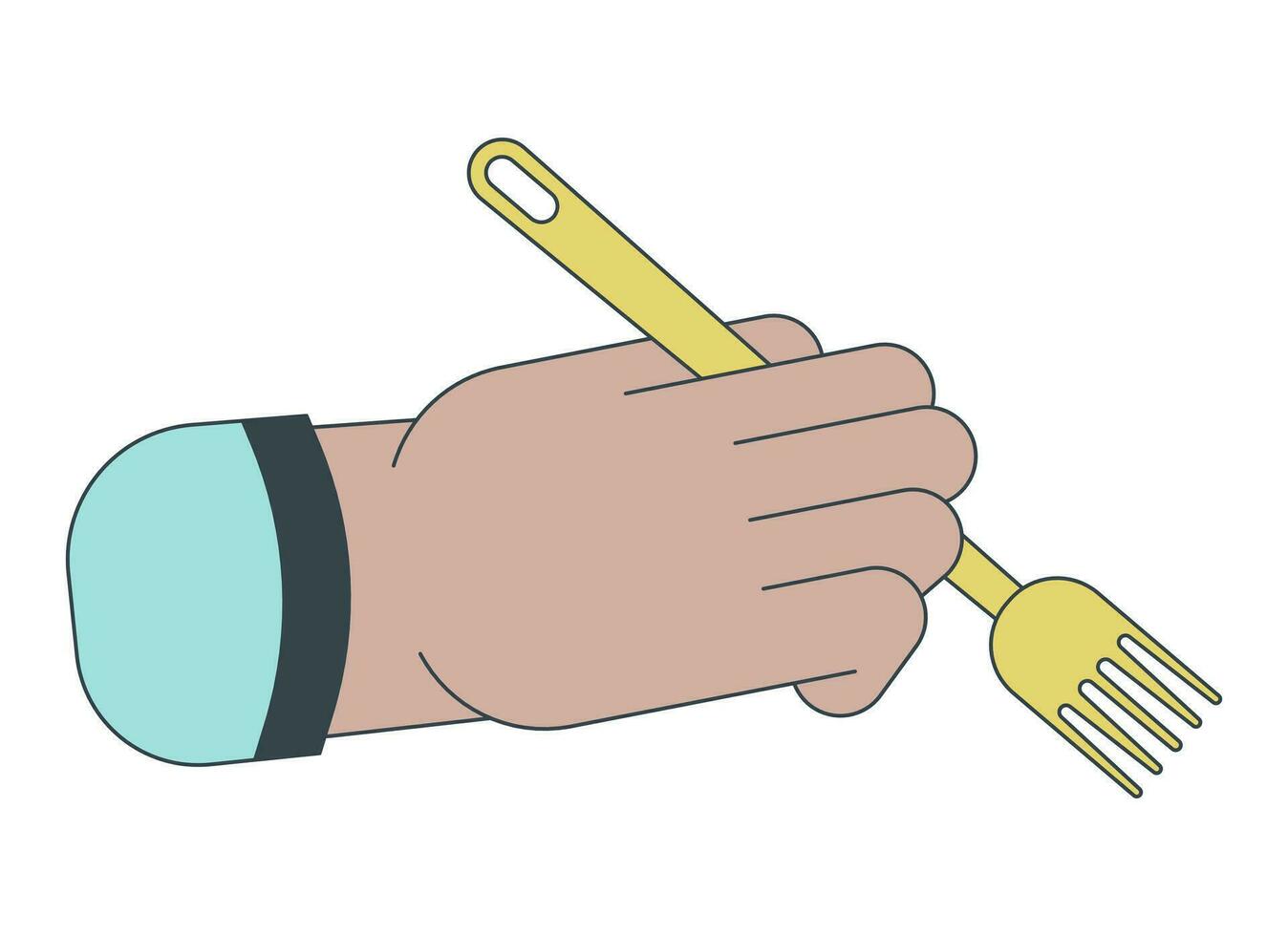 Holding vork lineair tekenfilm karakter hand- illustratie vector