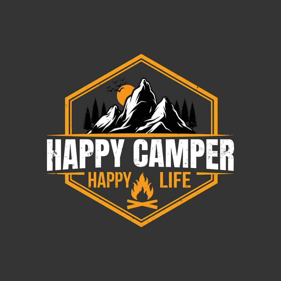 camping creatief t-shirt ontwerp vector, avontuur t-shirt ontwerp, buitenshuis t overhemd ontwerp, afdrukken, camping logo ontwerp vector illustratie, gelukkig camper gelukkig leven