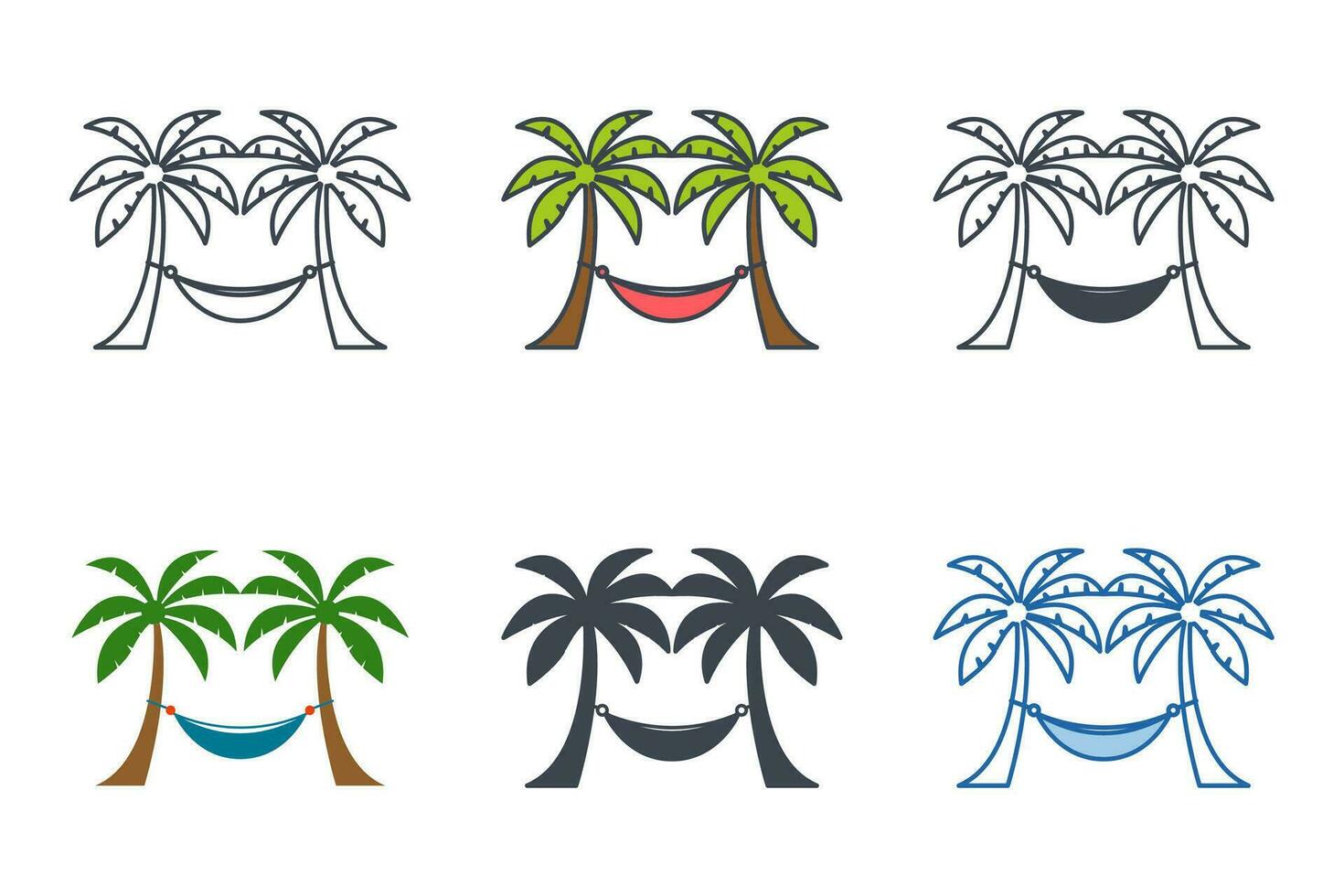 hangmat icoon verzameling met verschillend stijlen. hangmat tussen palm bomen icoon symbool vector illustratie geïsoleerd Aan wit achtergrond