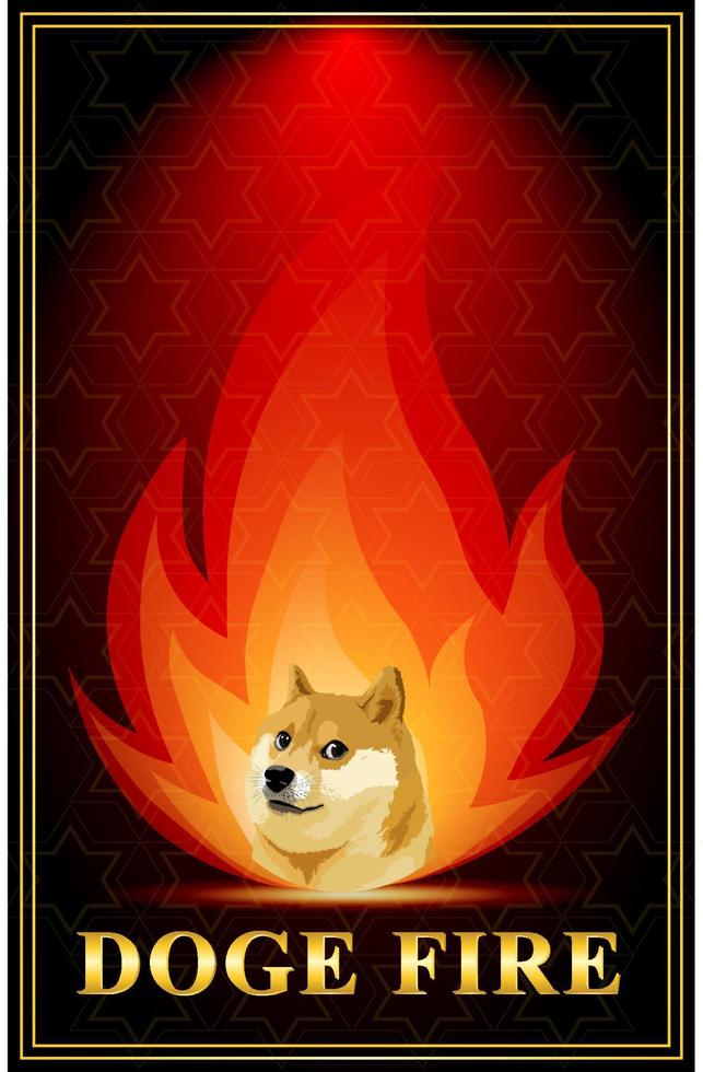 dogecoin poster met vuur, doge munt tarotkaart voor je halloween dag vector