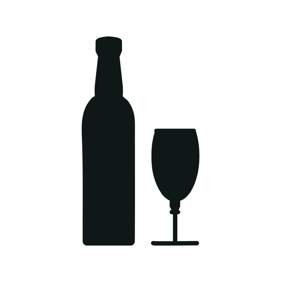 wijn fles alcohol met wijn glas symbool vector illustratie.