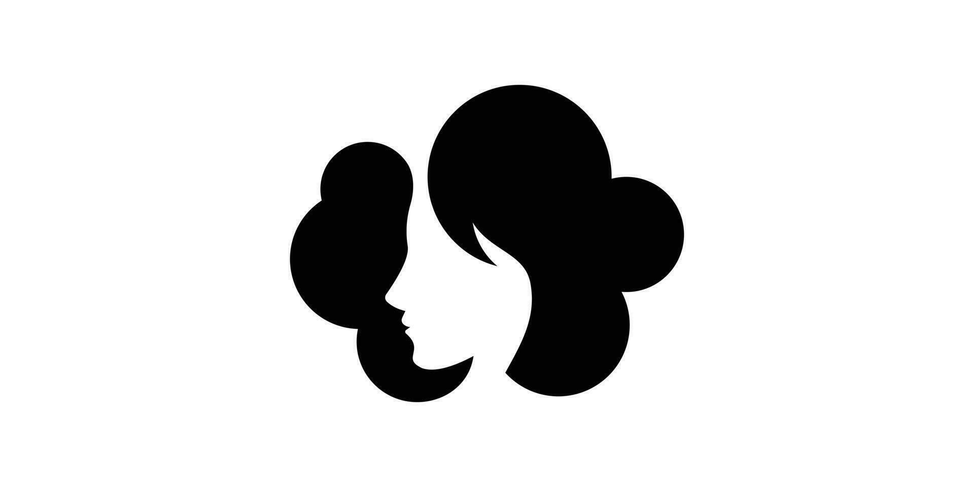 logo ontwerp haar- behandeling of salon met Dames hoofd elementen met gekruld haar- vector