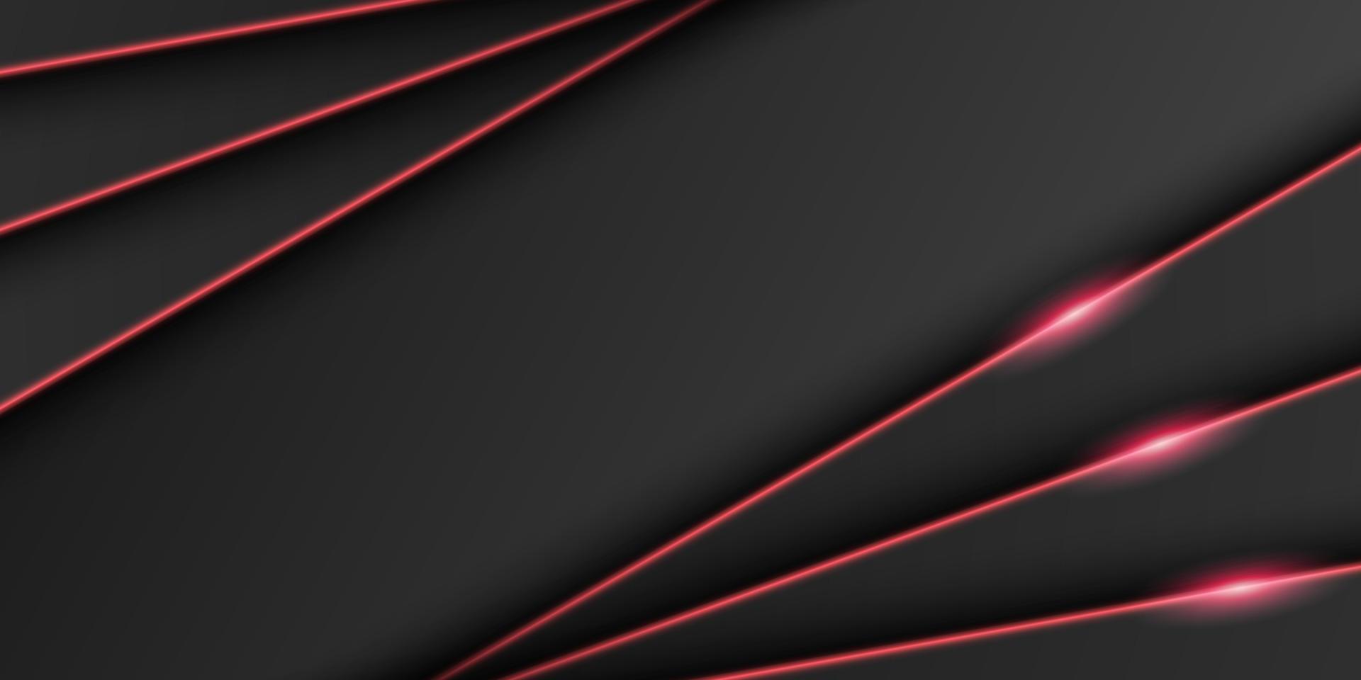 abstracte metalen zwarte frame achtergrond, driehoekige overlap laag met fel rood licht lijn, diagonale vorm, donkere minimaal ontwerp met kopie ruimte, vectorillustratie vector
