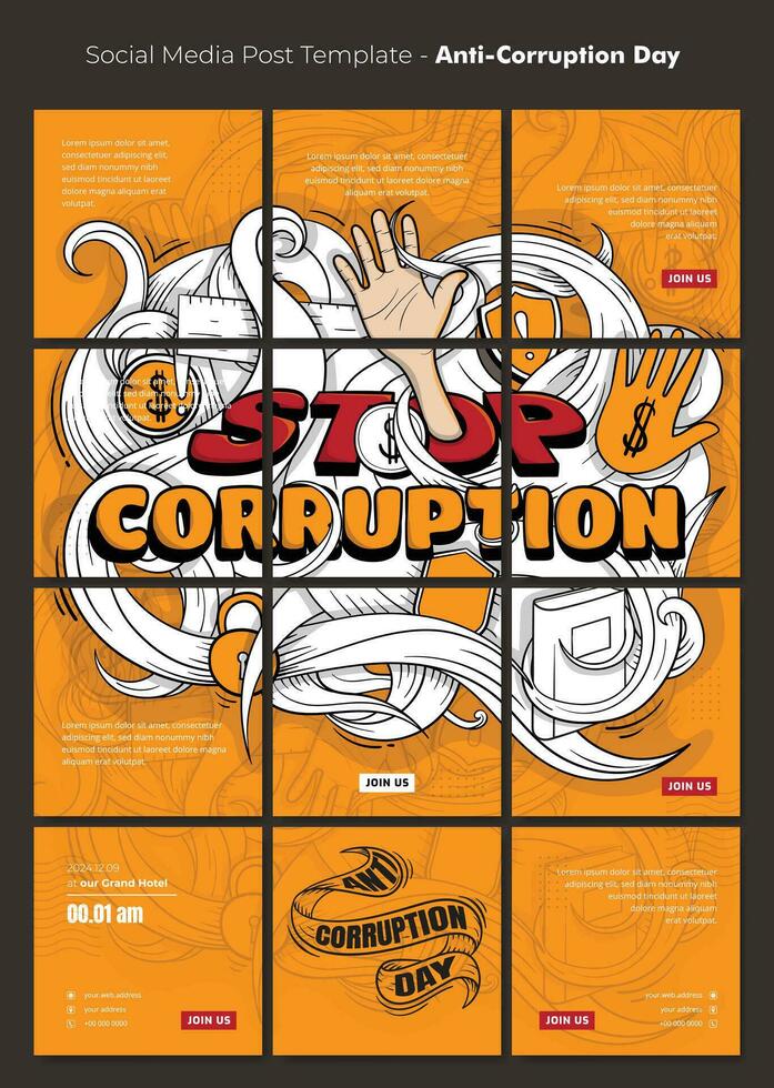 sociaal media post sjabloon met hand- en typografie ontwerp voor wereld anti-corruptie dag campagne vector